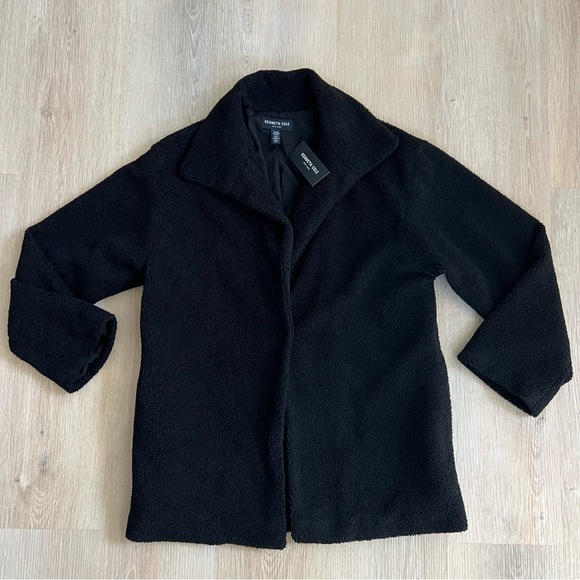 NWT Kenneth Cole NY Soft Teddy Black Collared Medium Weight 1 Button Jacket - Picture 9 of 14